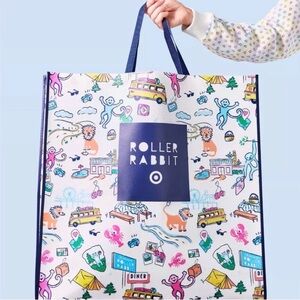 Roller Rabbit Multicolor Printed Tote with Navy Trim